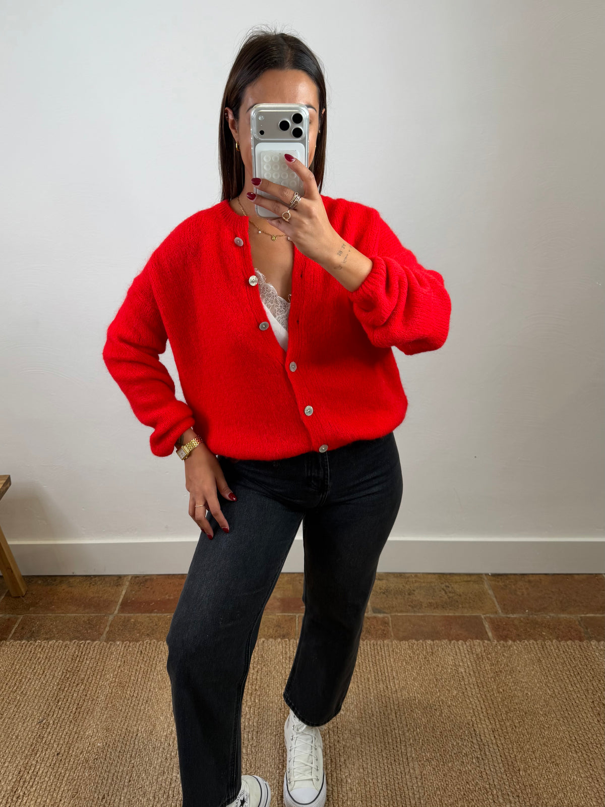 Gilet mohair Maurine - rouge orangé