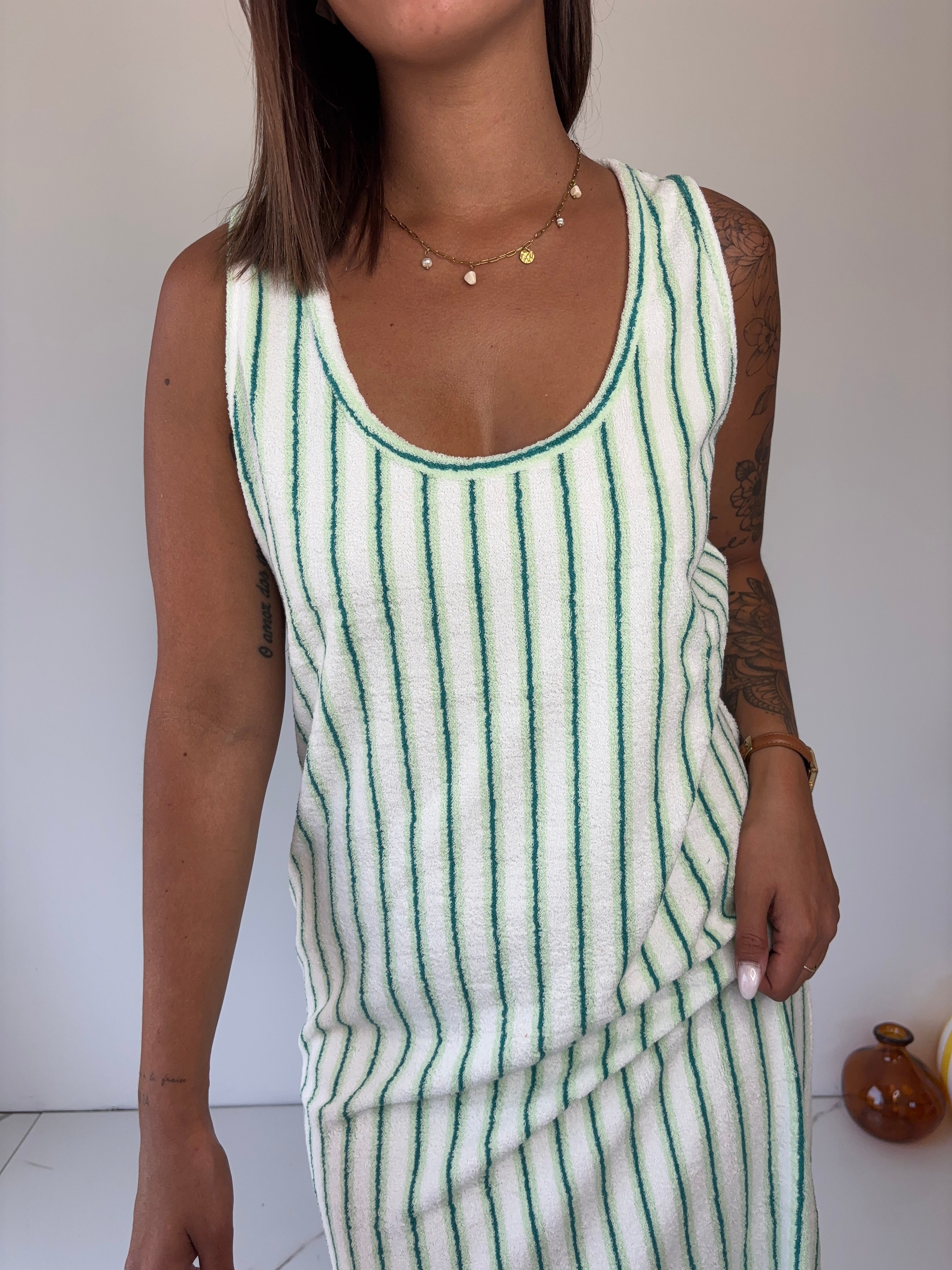Robe éponge rayé blanc & vert
