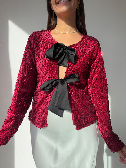 Blouse noeud à paillettes - rouge