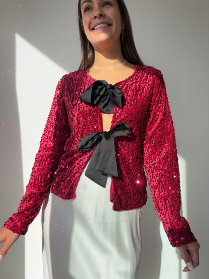 Blouse noeud à paillettes - rouge