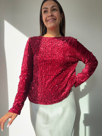 Blouse noeud à paillettes - rouge