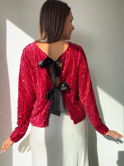 Blouse noeud à paillettes - rouge