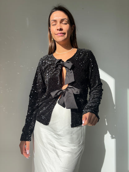 Blouse noeud à paillettes - noir