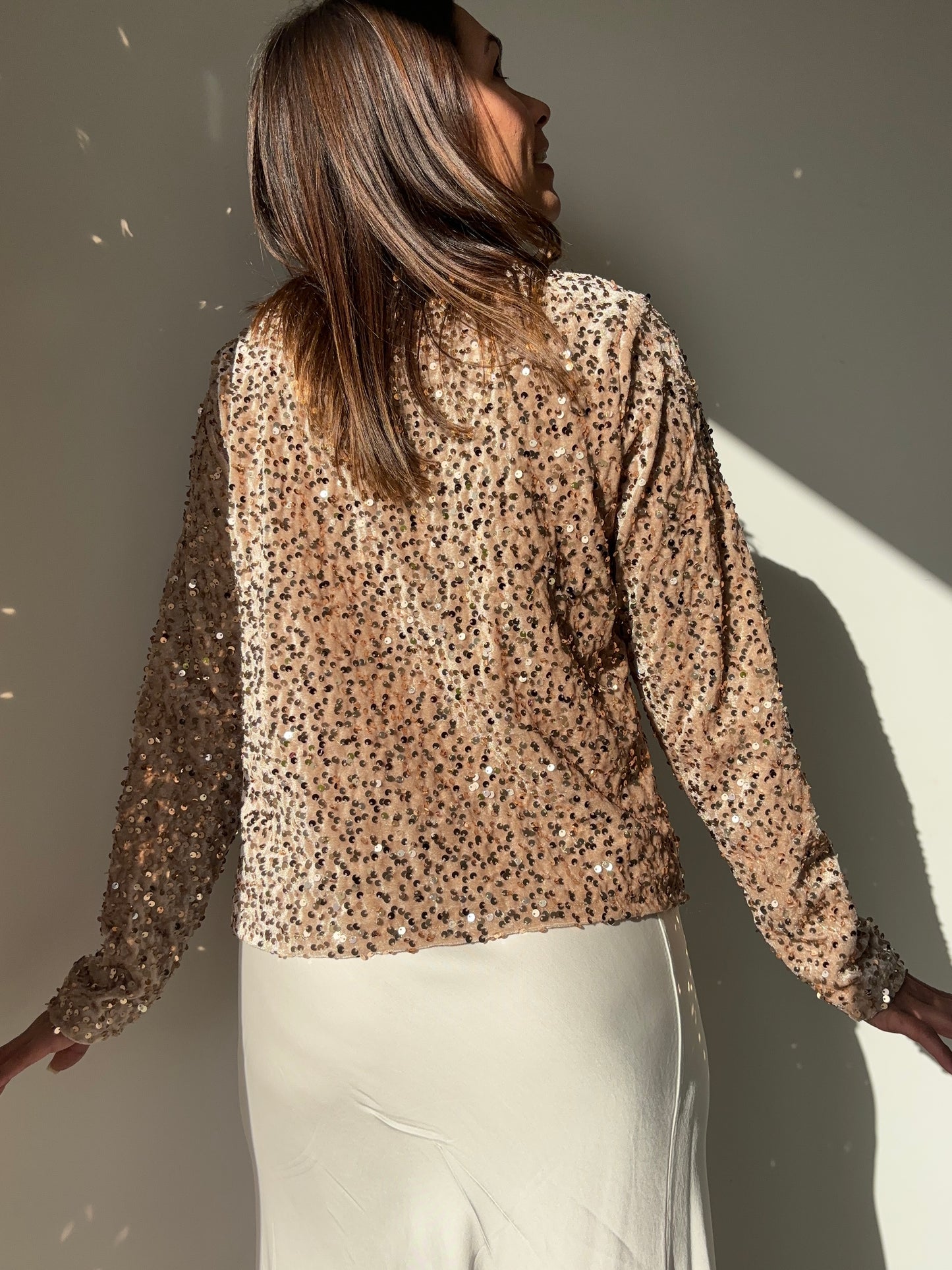 Blouse noeud à paillettes - beige