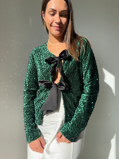 Blouse noeud à paillettes - vert