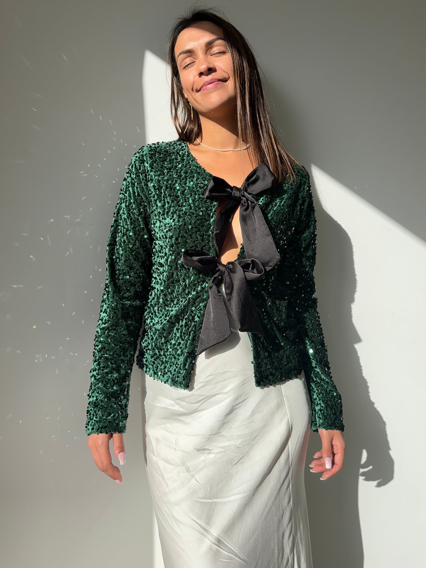 Blouse noeud à paillettes - vert