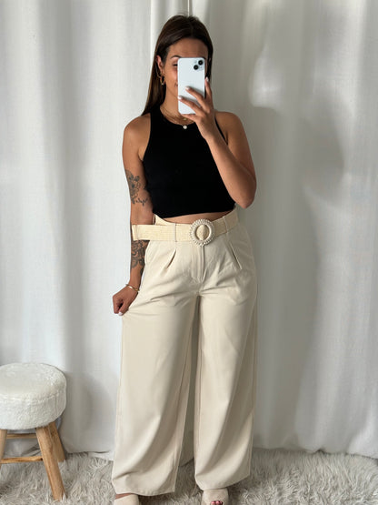 Pantalon beige avec ceinture Anna