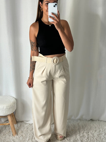 Pantalon beige avec ceinture Anna