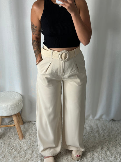 Pantalon beige avec ceinture Anna