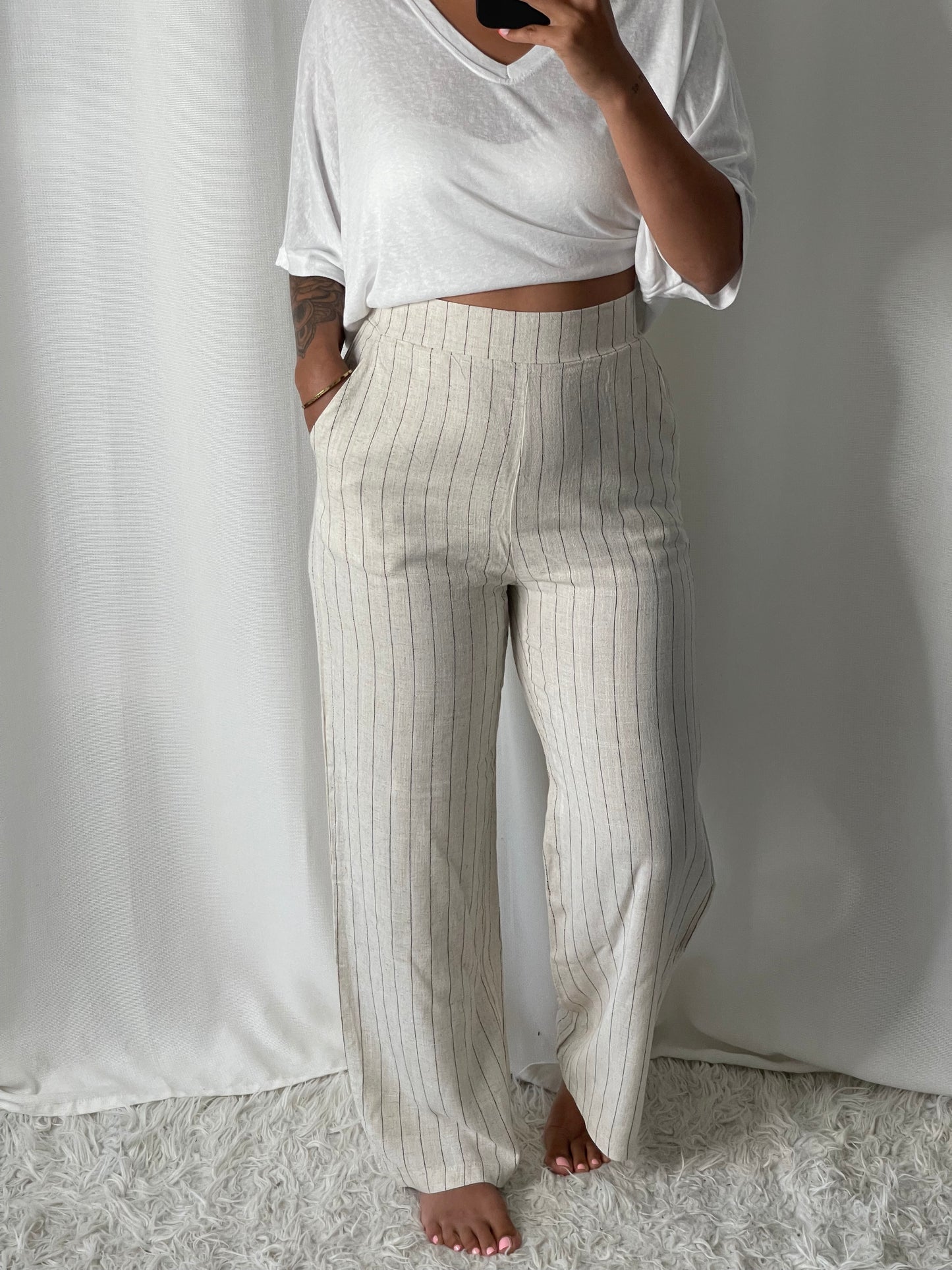 Pantalon beige rayé April