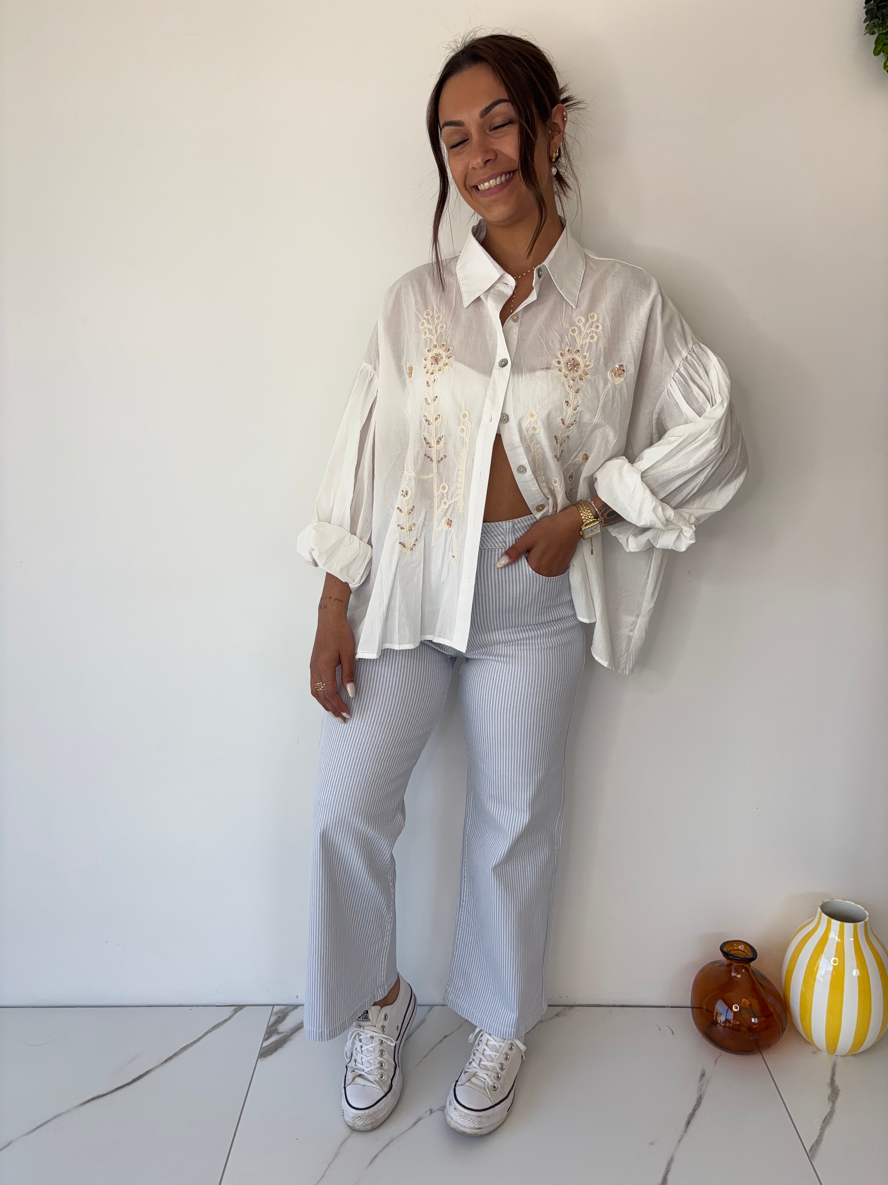 Jeans Toby - rayé bleu