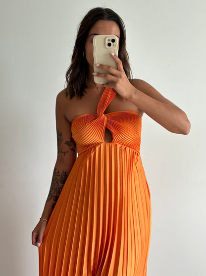 Robe plissée orange Lalou