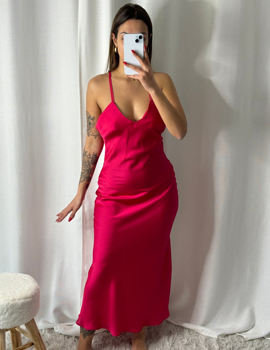 Robe satin fuchsia Florie