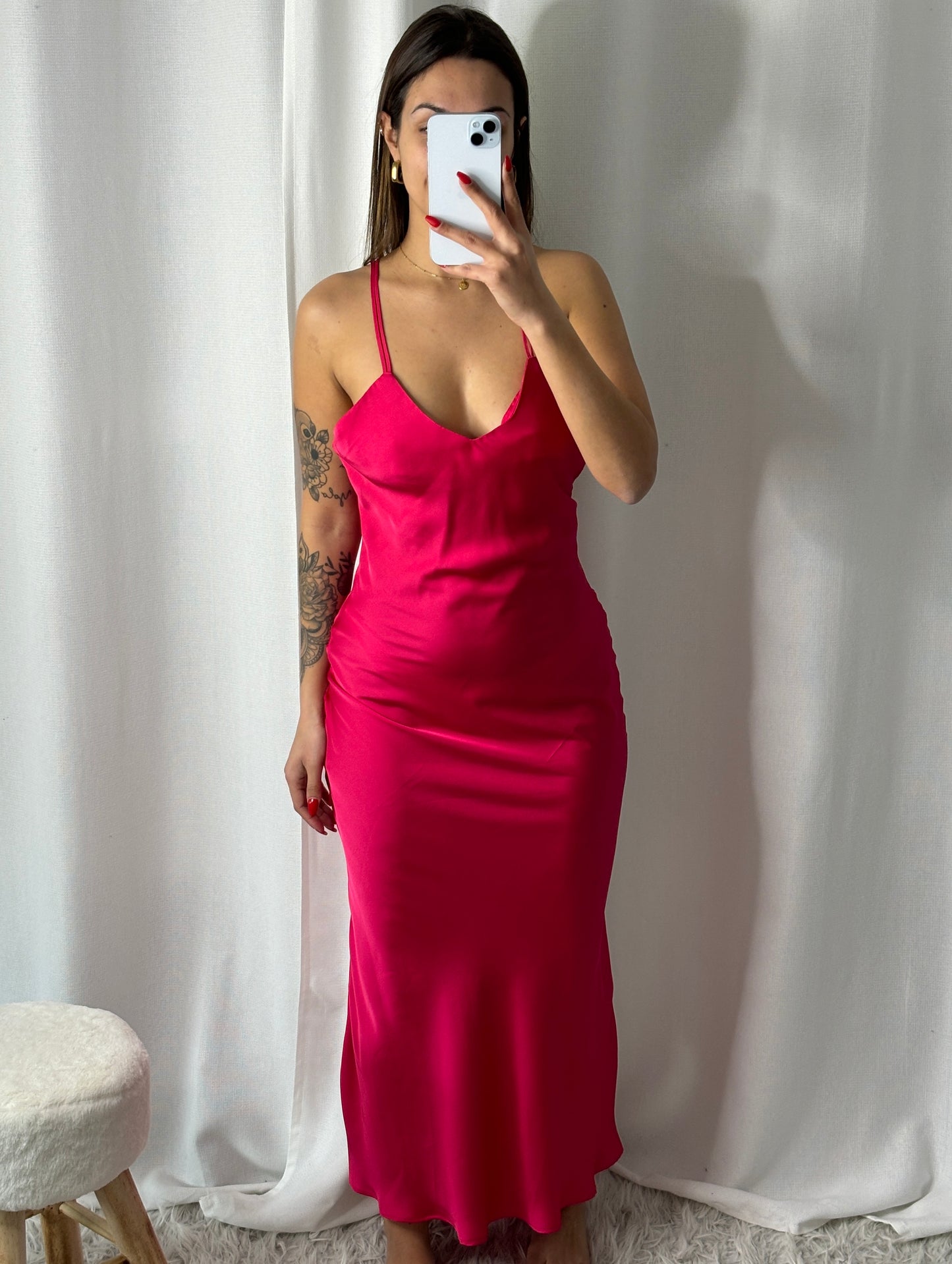 Robe satin fuchsia Florie