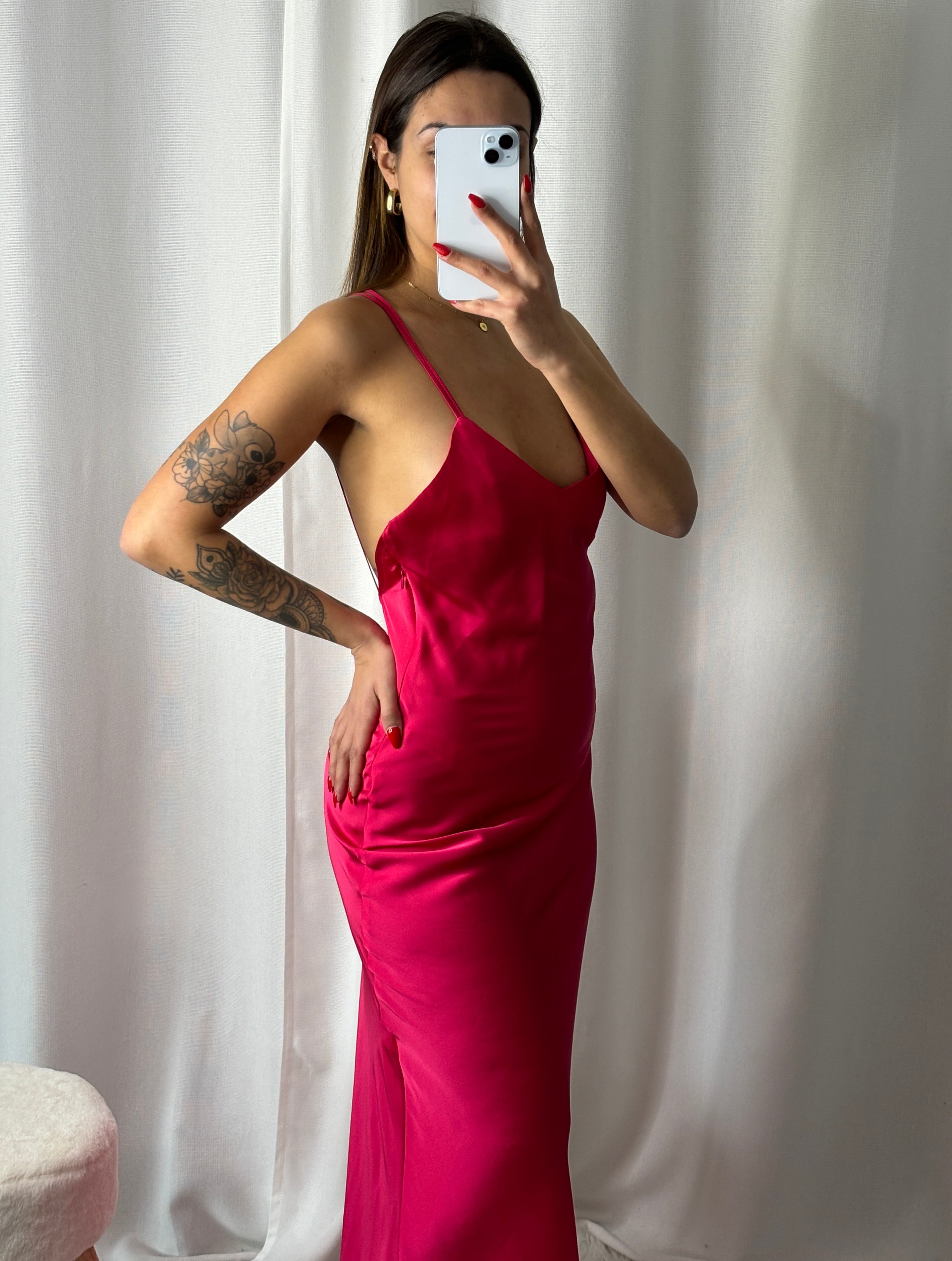 Robe satin fuchsia Florie