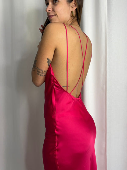 Robe satin fuchsia Florie