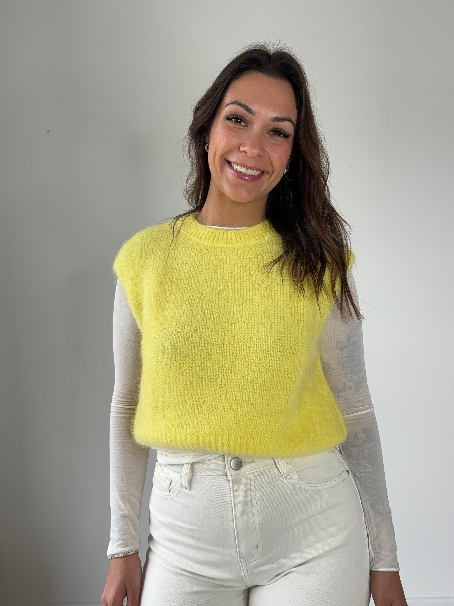 Pull sans manche "mohair" - jaune