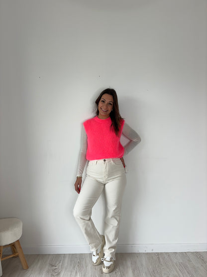 Pull sans manche "mohair" - corail