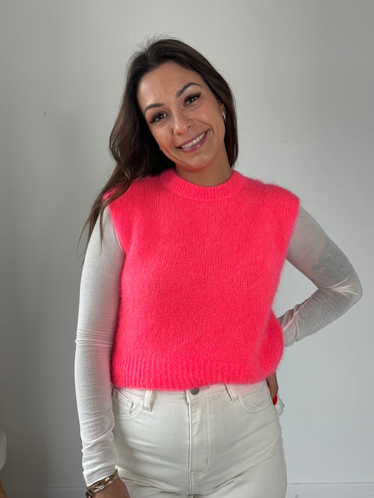 Pull sans manche "mohair" - corail