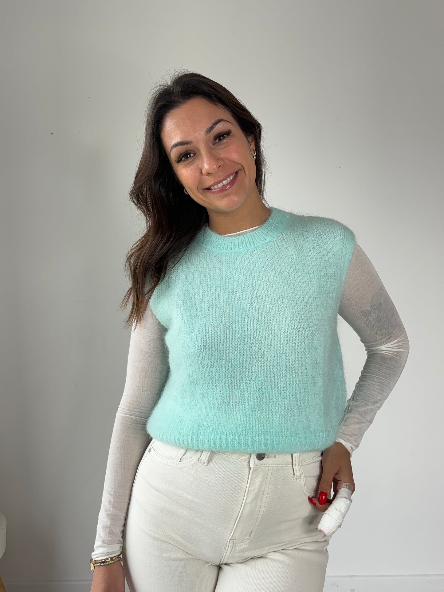 Pull sans manche "mohair" - bleu ciel