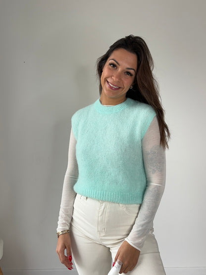 Pull sans manche "mohair" - bleu ciel