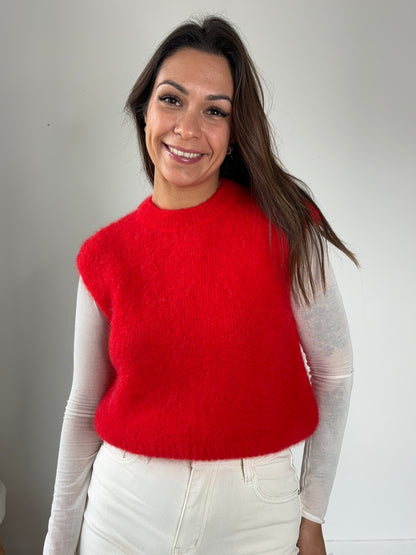 Pull sans manche "mohair" - rouge