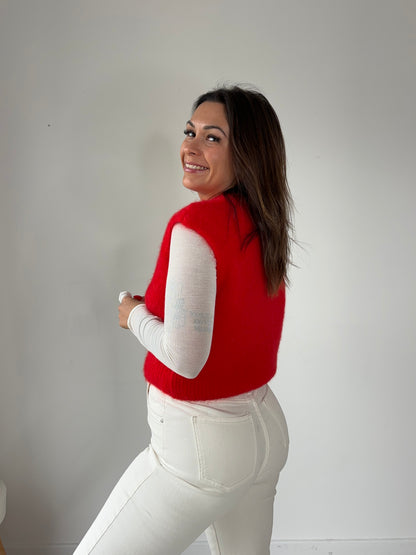 Pull sans manche "mohair" - rouge