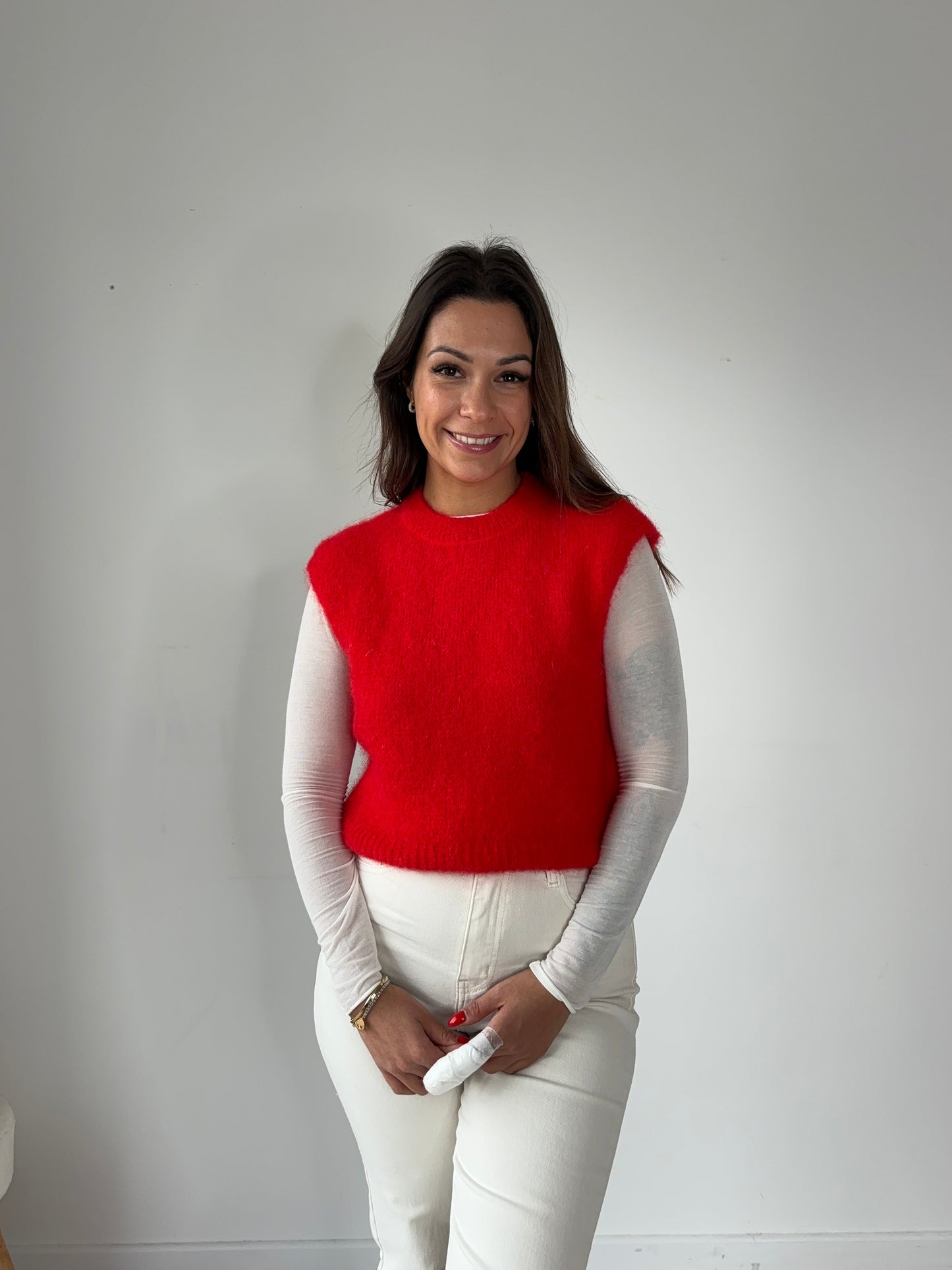 Pull sans manche "mohair" - rouge