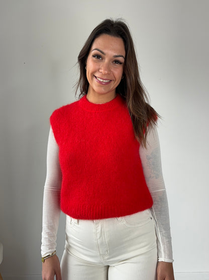 Pull sans manche "mohair" - rouge