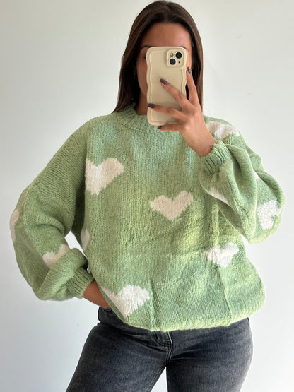 Pull coeur pistache