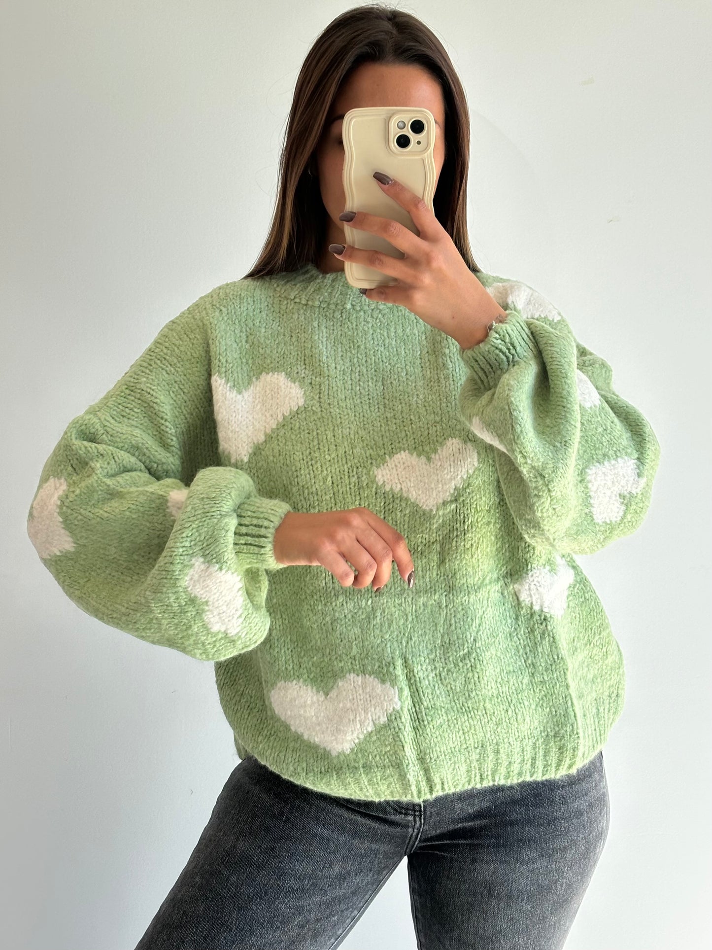 Pull coeur pistache