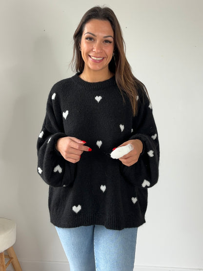 Pull "coeur" - noir & blanc