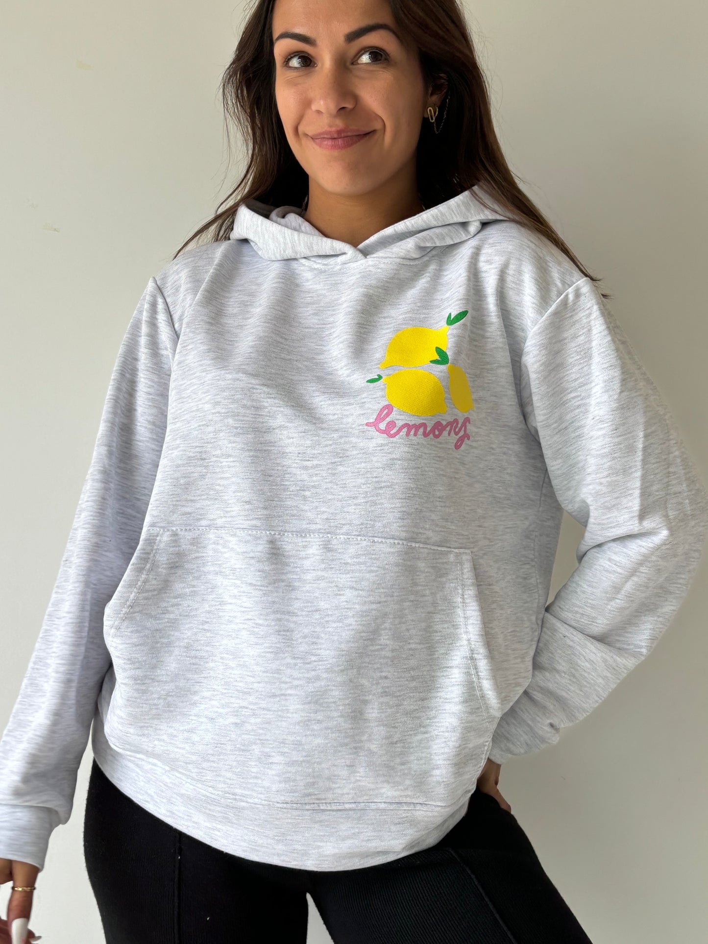 Pull citron Li-gris à capuche