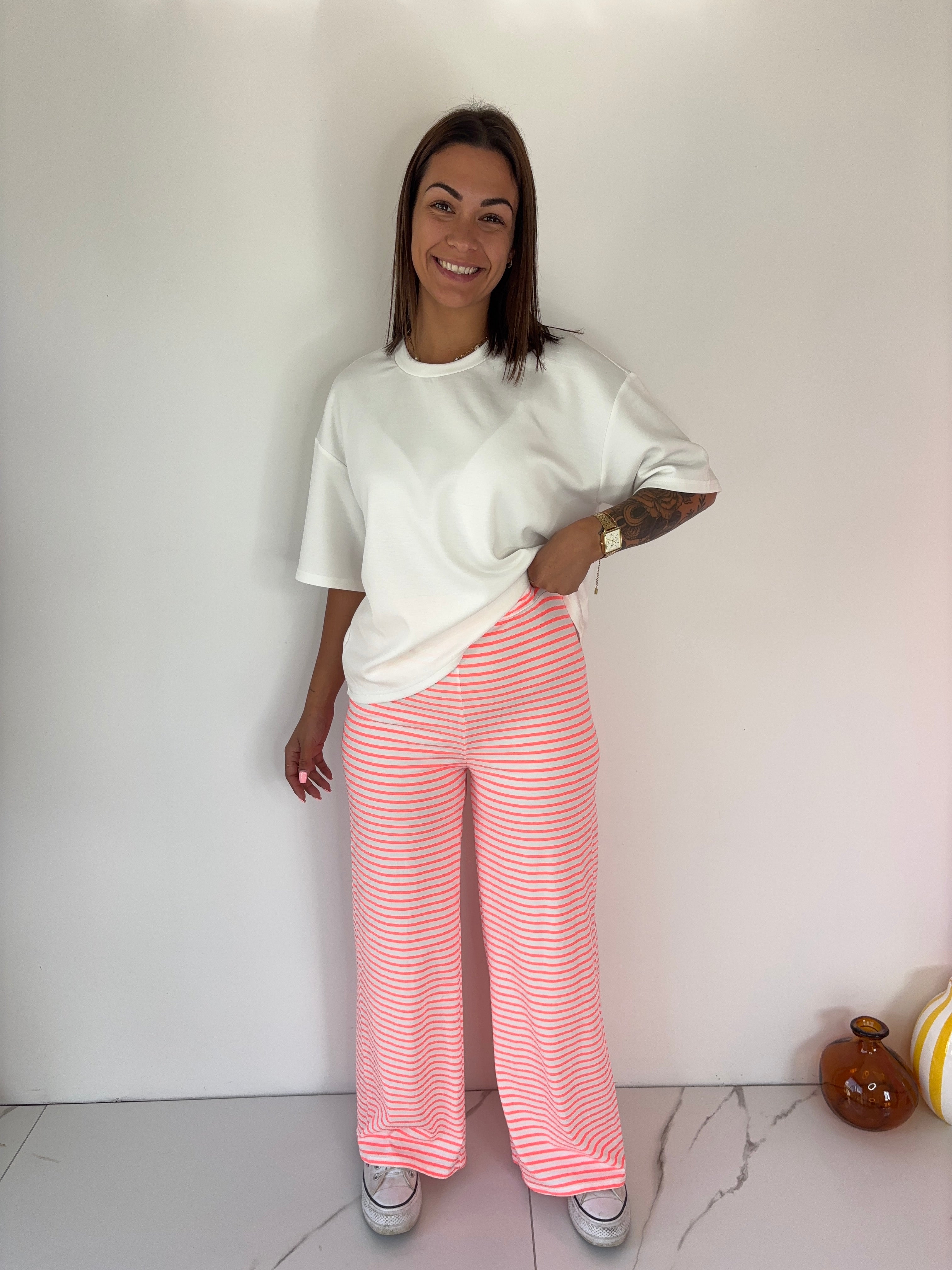 Pantalon Rayé - corail