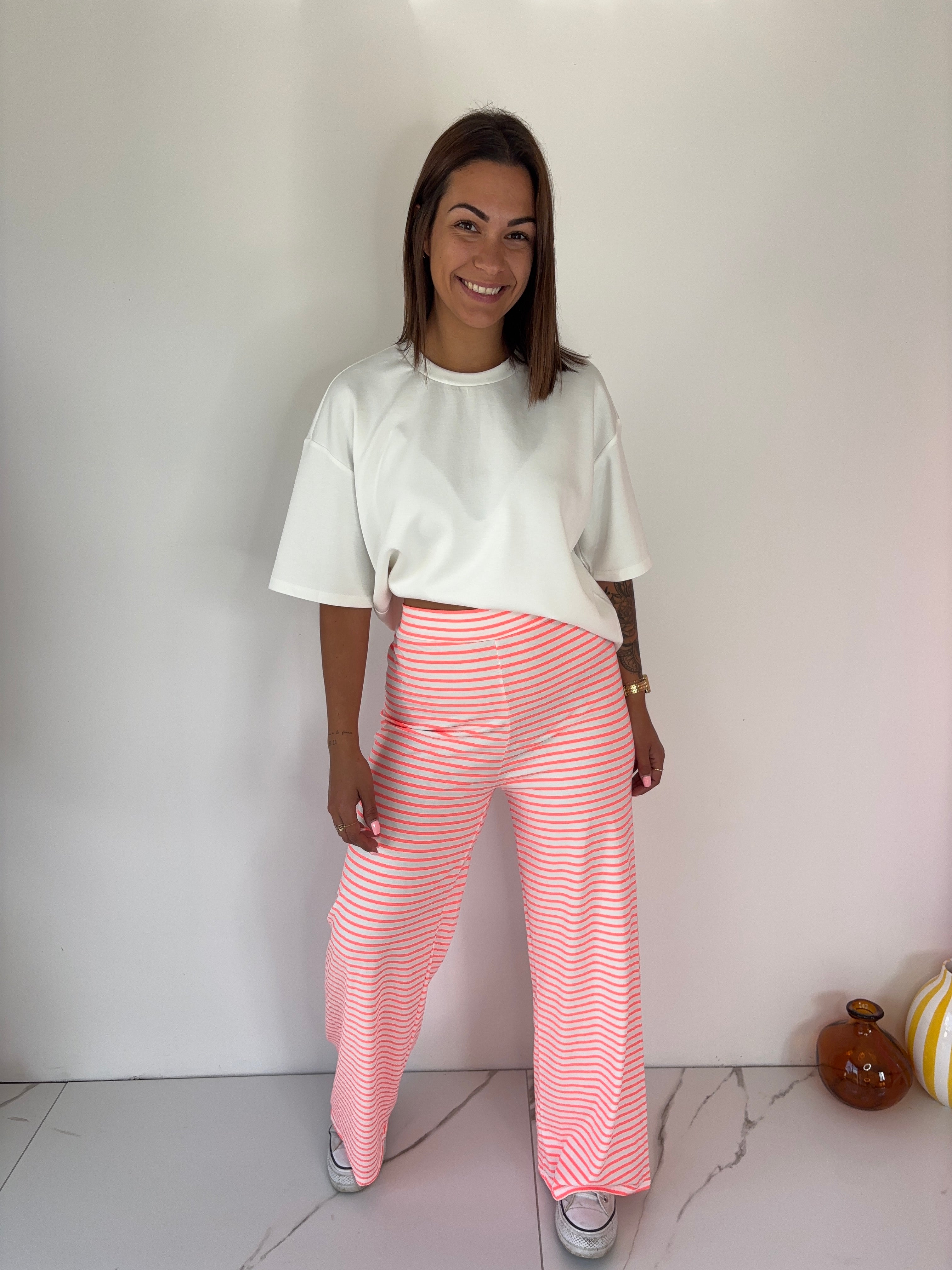 Pantalon Rayé - corail