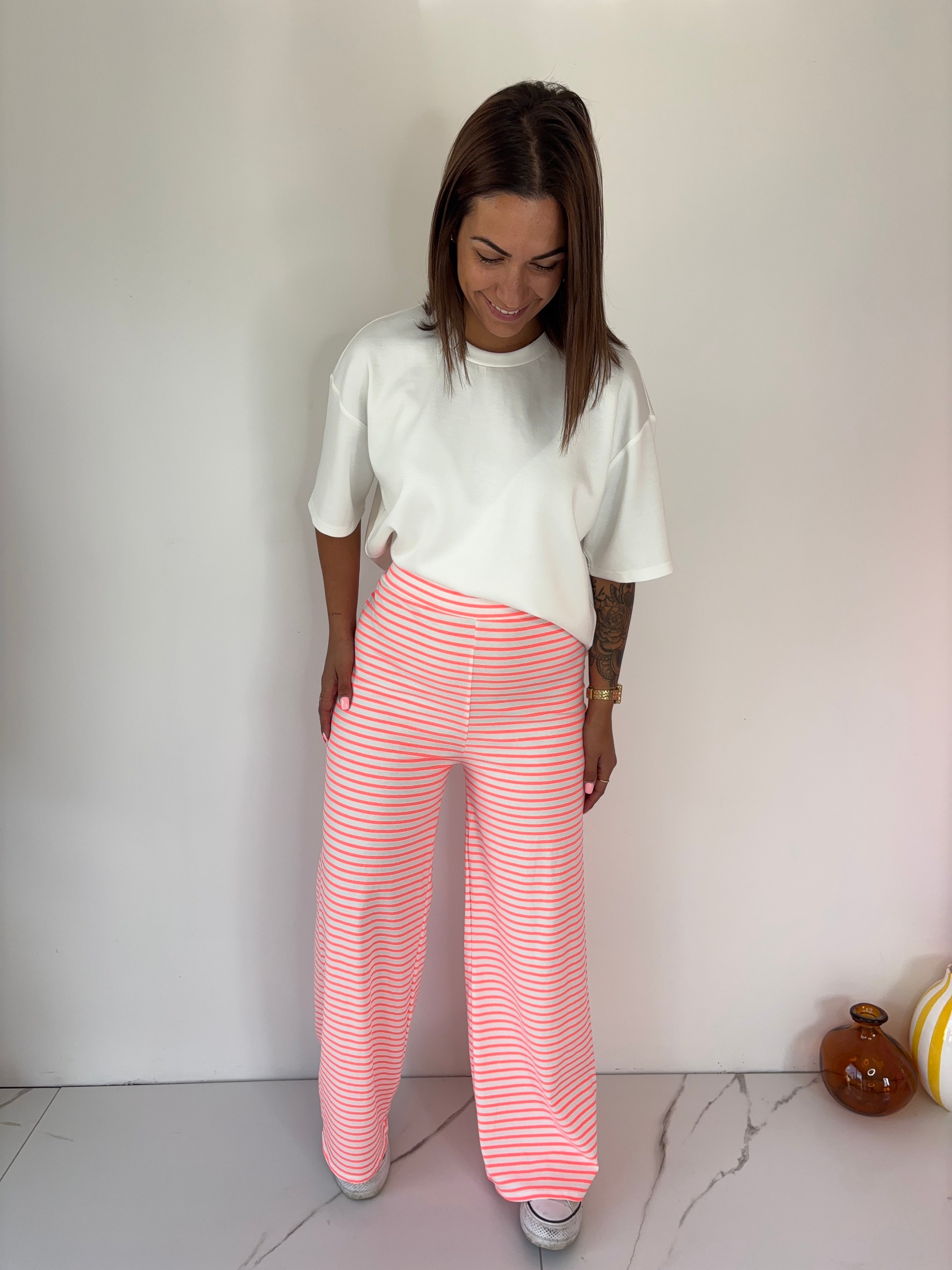 Pantalon Rayé - corail
