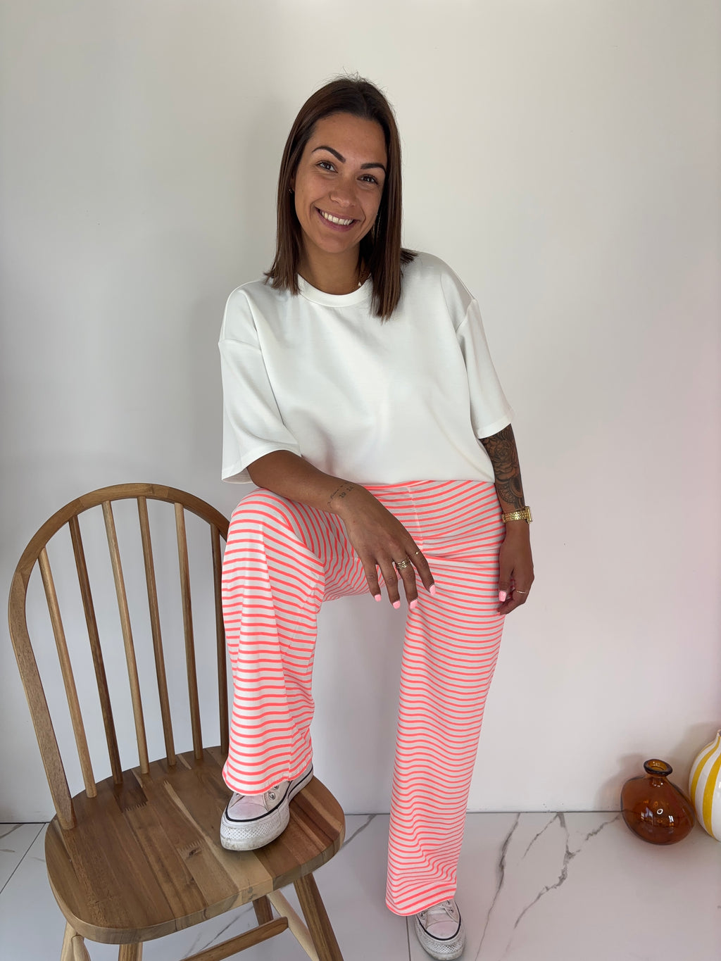 Pantalon Rayé - corail