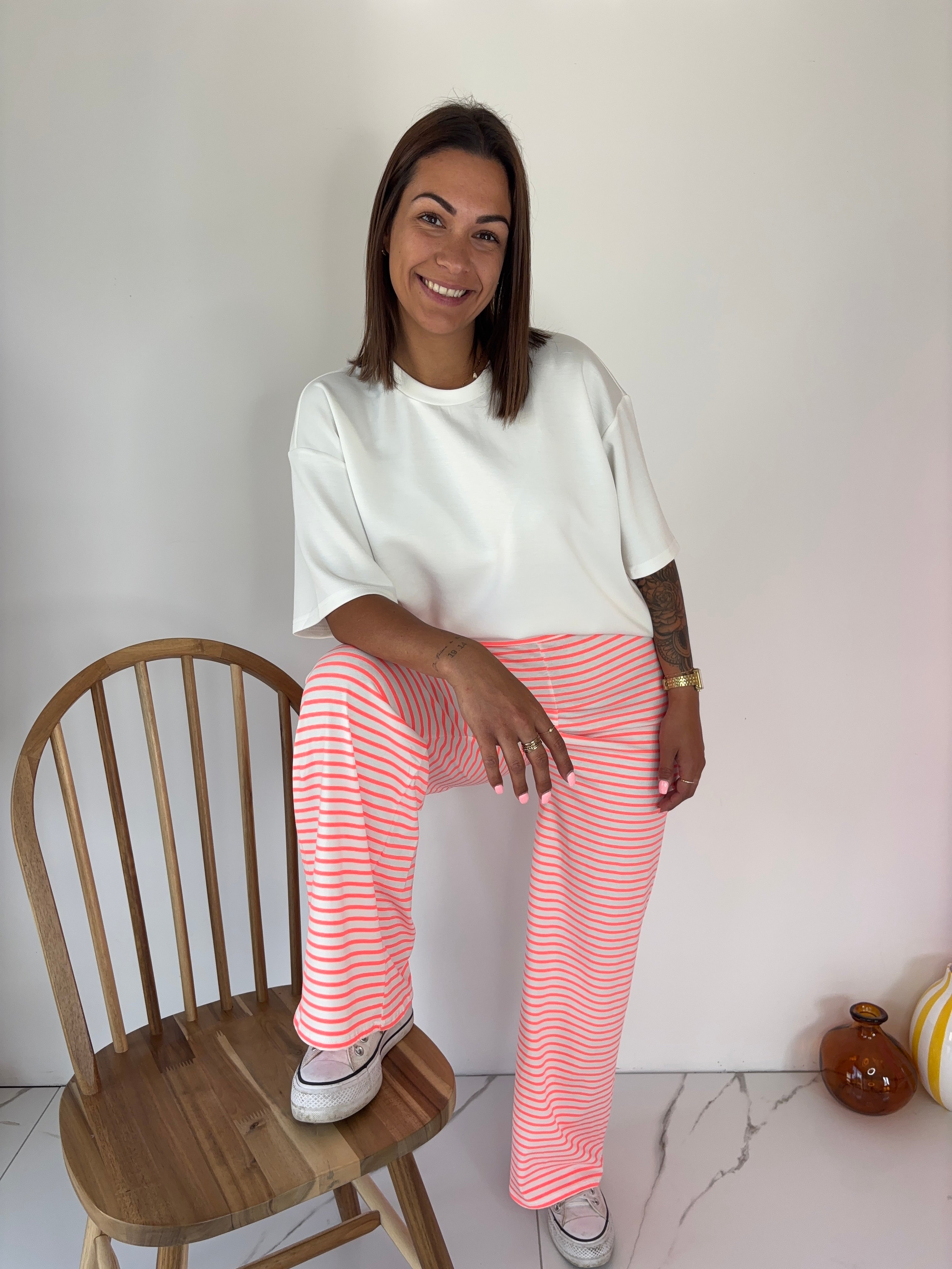 Pantalon Rayé - corail
