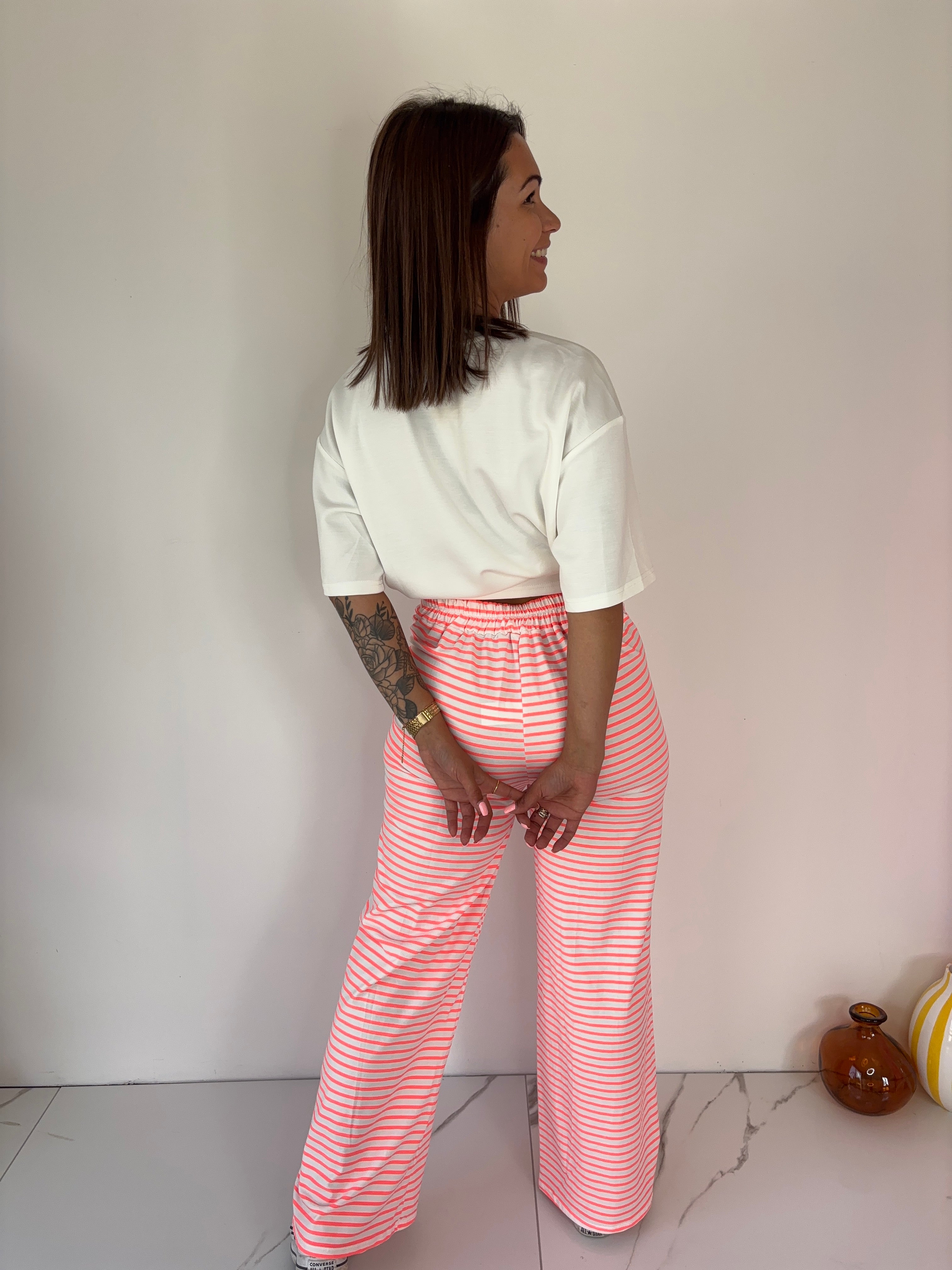 Pantalon Rayé - corail