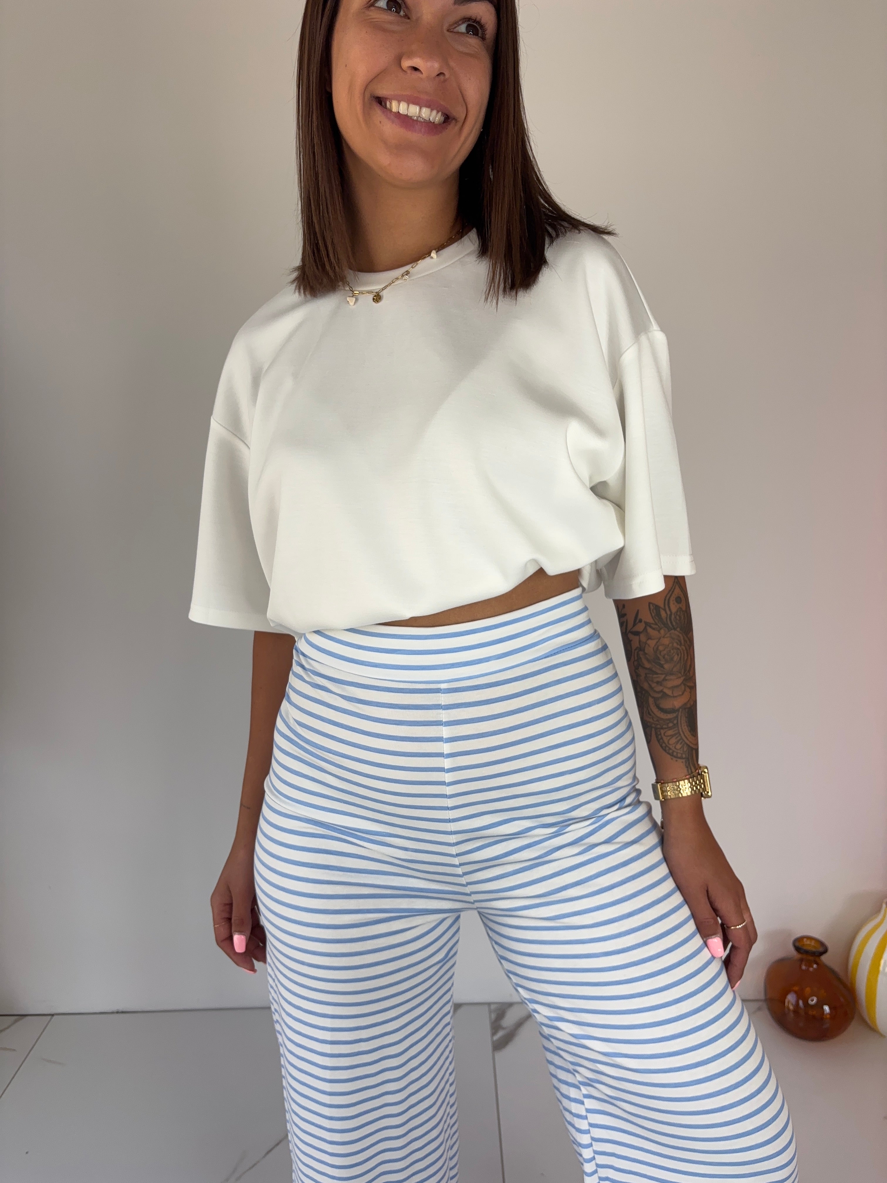 Pantalon Rayé - bleu