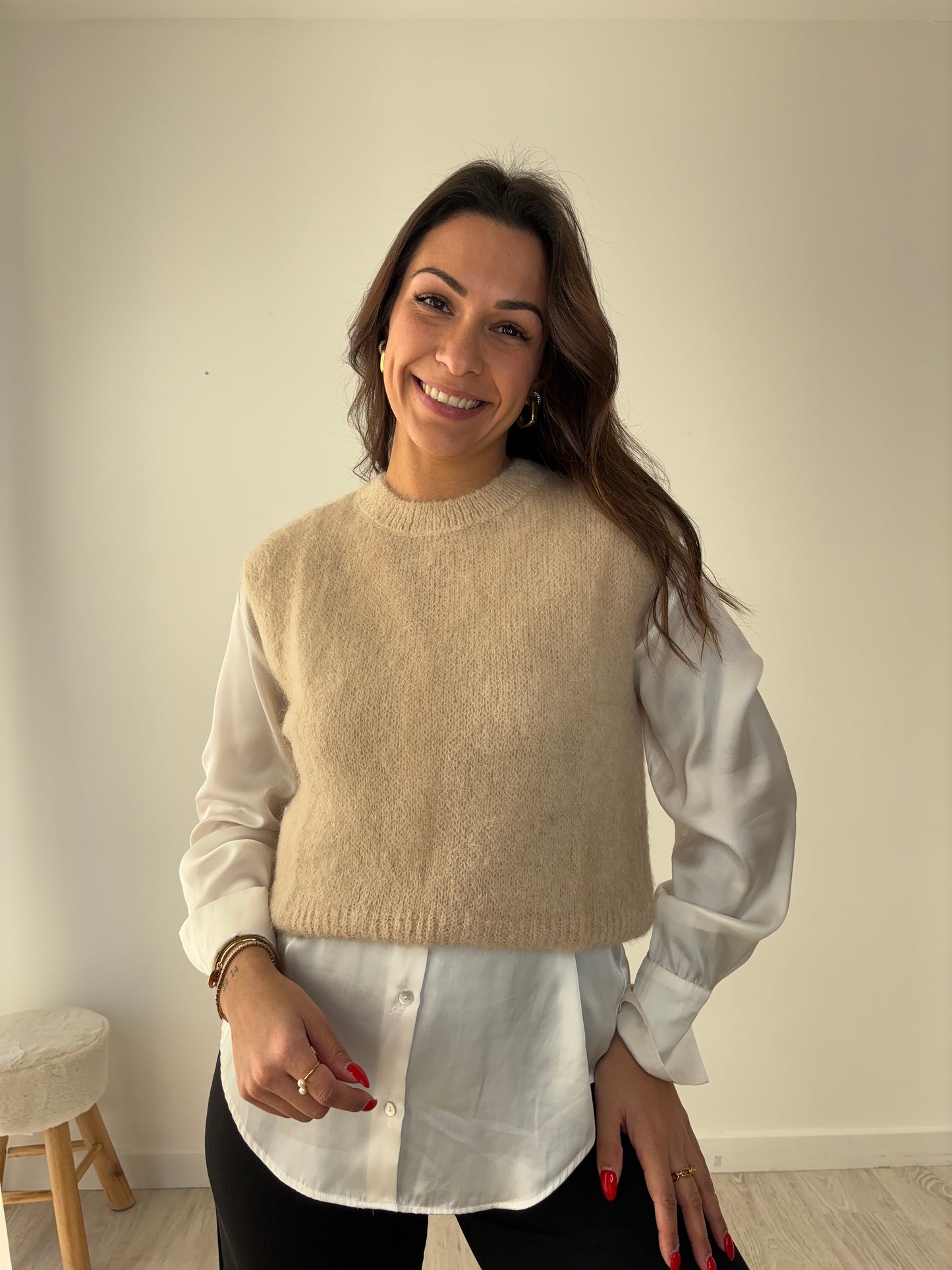 Pull sans manche "mohair" - beige