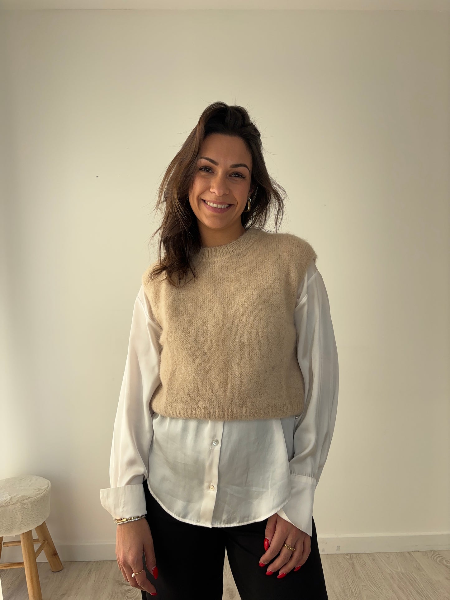 Pull sans manche "mohair" - beige