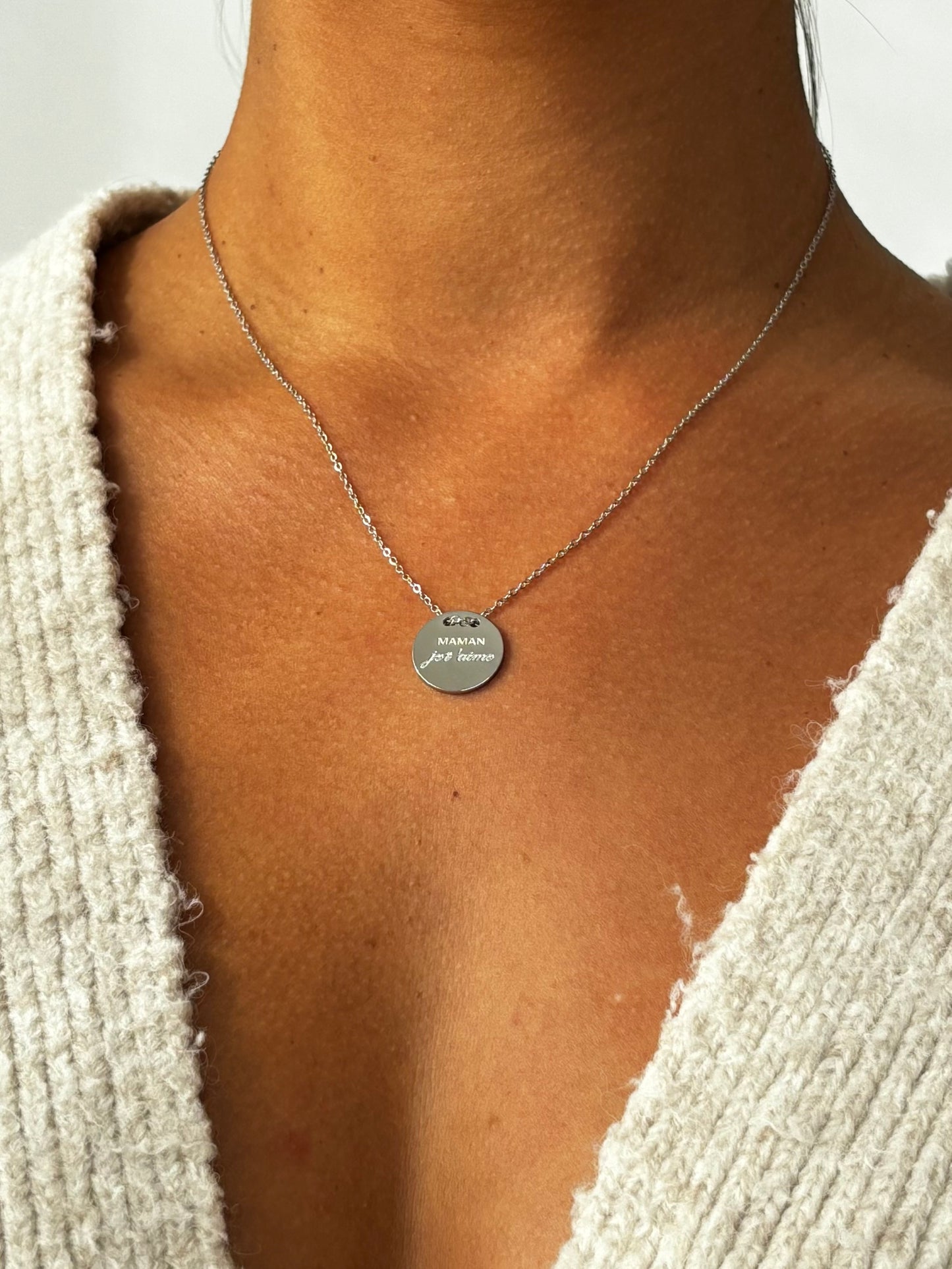 Collier "Maman je t'aime" argenté