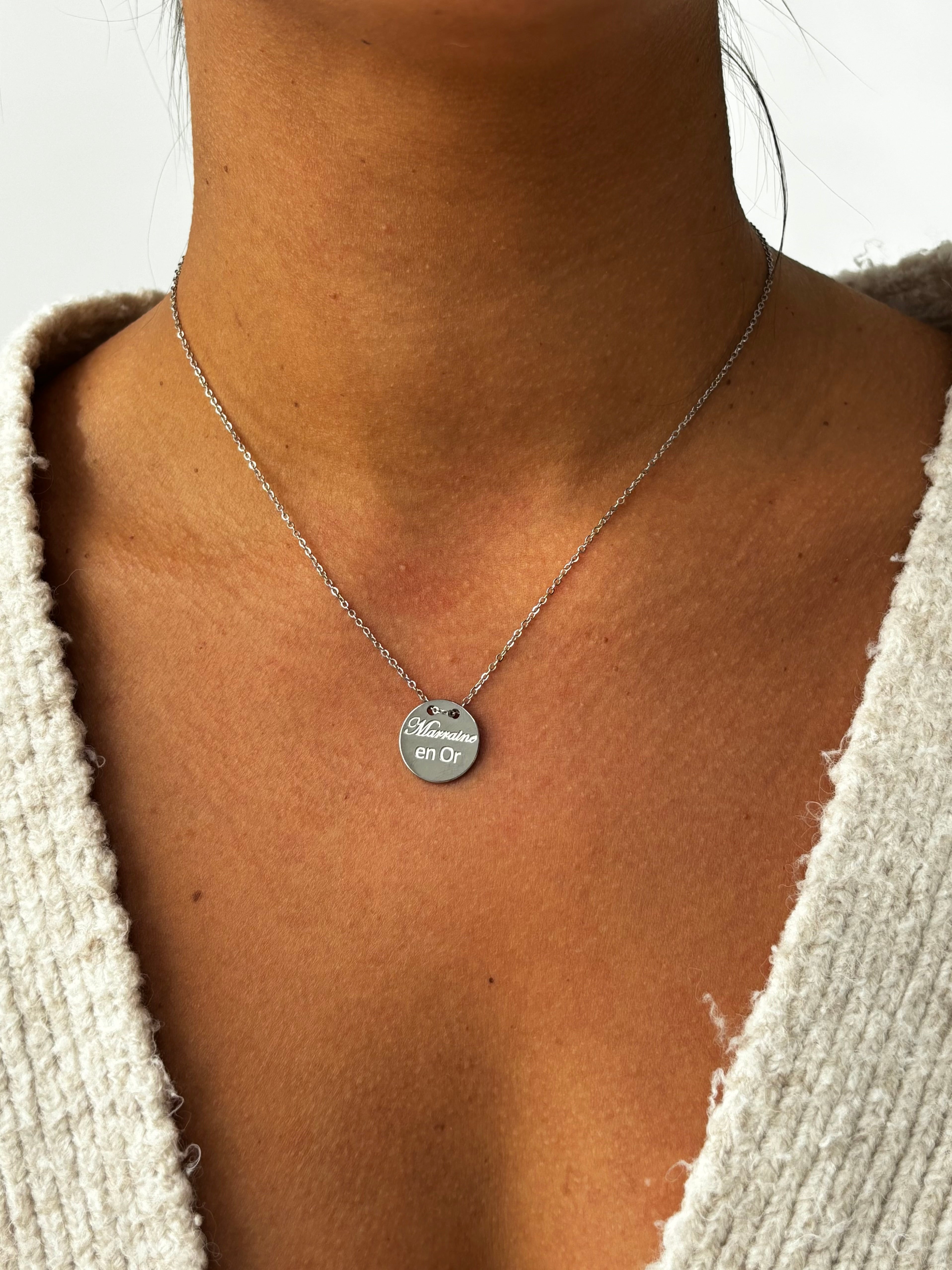 Collier "Marraine en or" argenté