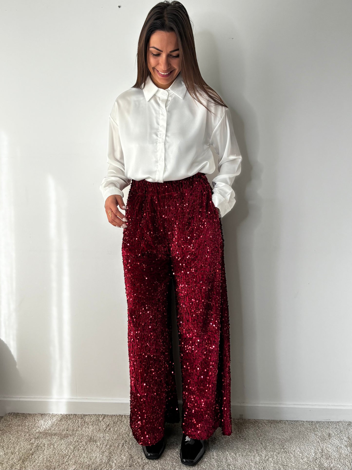 Pantalon Lise à paillettes rouge