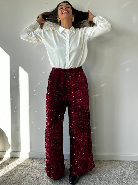 Pantalon Lise à paillettes rouge