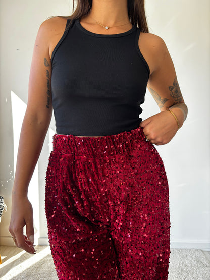 Pantalon Lise à paillettes rouge