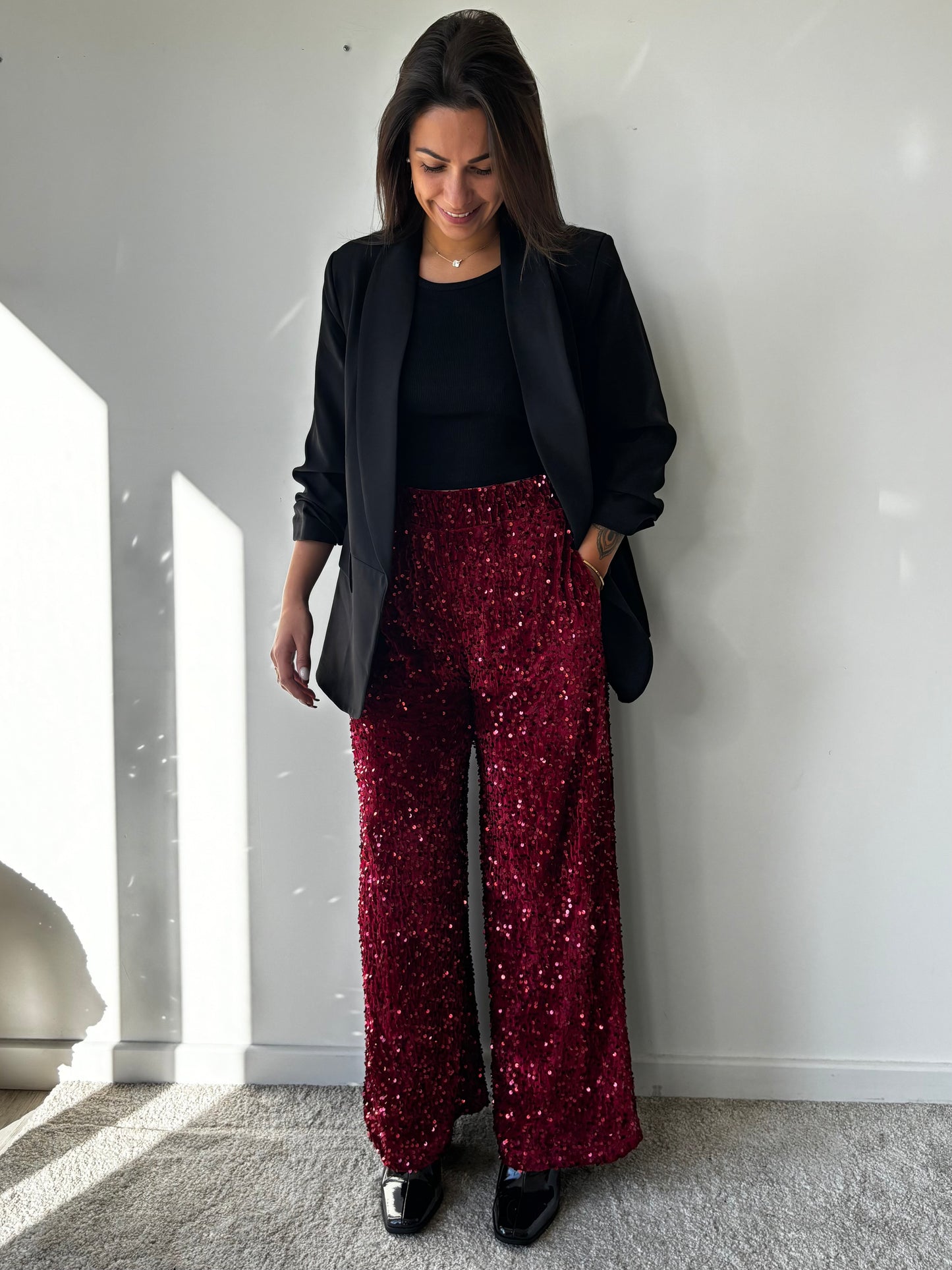 Pantalon Lise à paillettes rouge