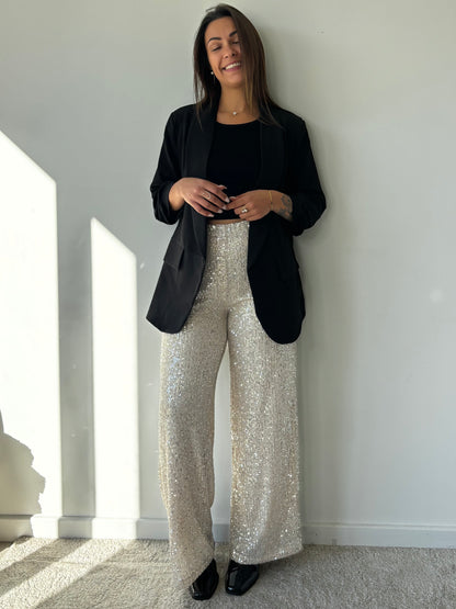 Pantalon Lise à paillettes beige